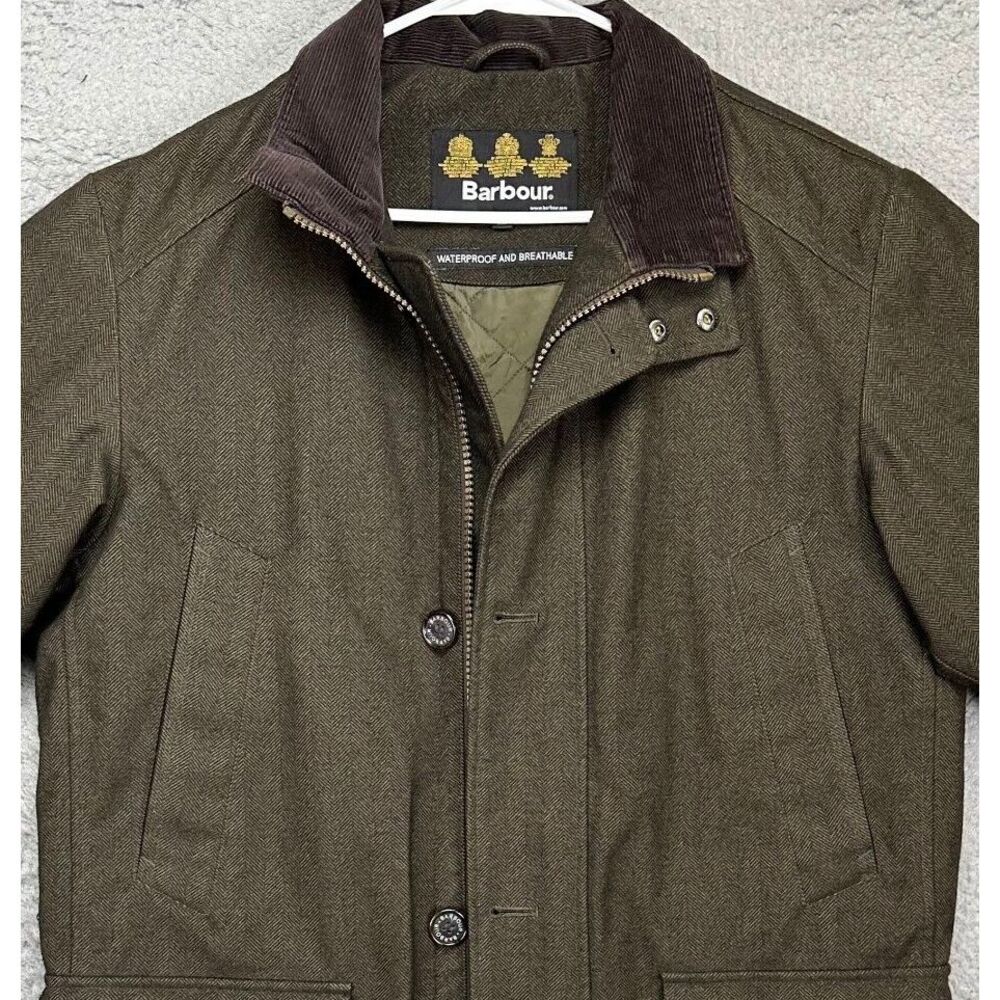 Barbour Jacket Adult Medium Brown Herringbone Challenger Coat Quilted Mens T1138